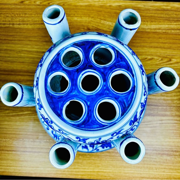 Grand Tulipière 15” Blue & White Chinoiserie Dragon Vase Porcelain Multi-Spout - Picture 6 of 17